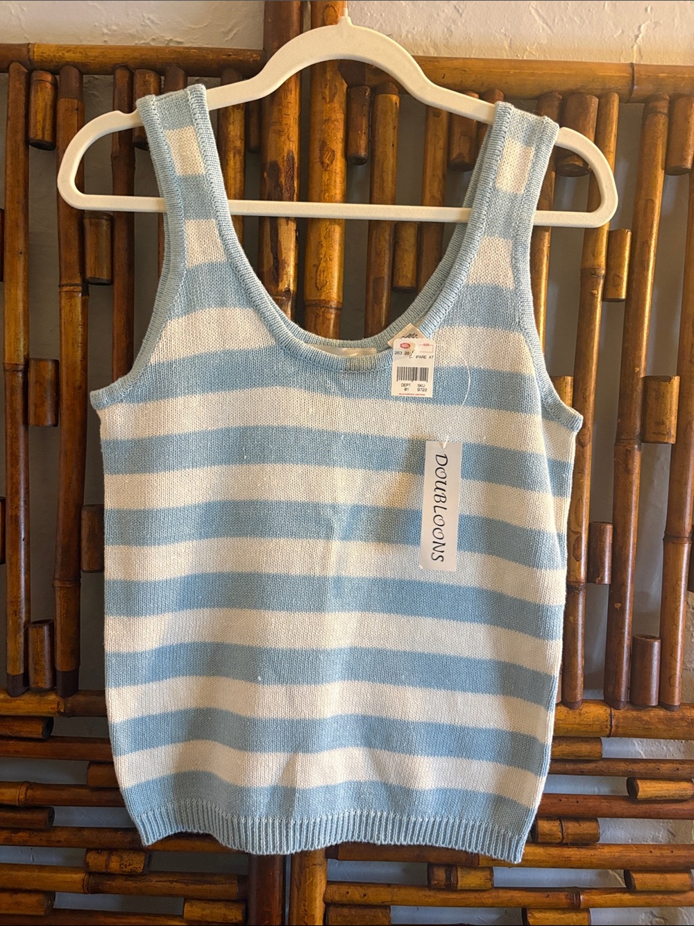 NWT VINTAGE DOUBLOONS PINK AND WHITE COTTON STRIPED TANK 80’s coastal grandma